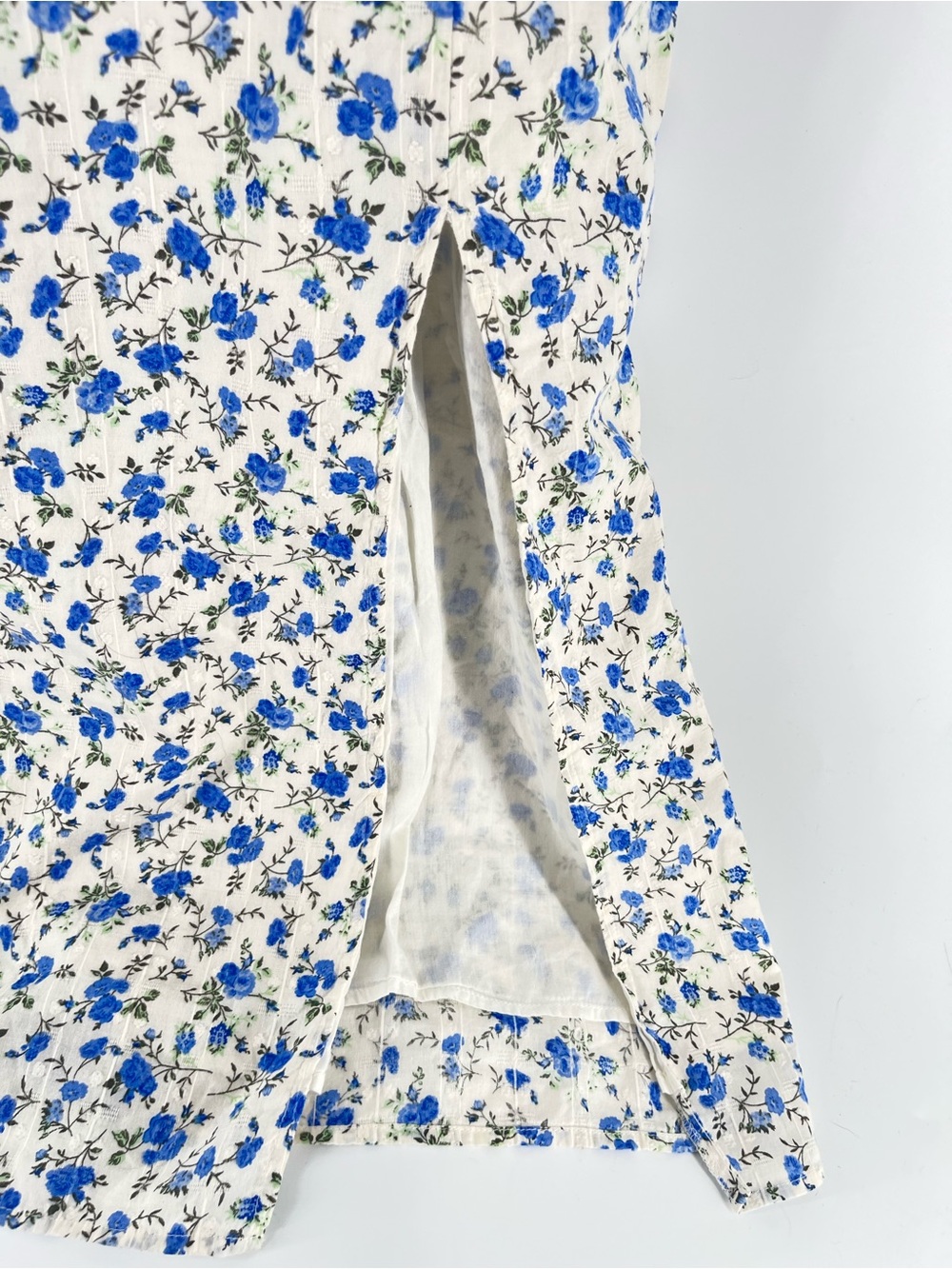 Bershka Blue Floral Corset Midi Dress Lace-Up Back Cotton Lined Women’s L - Picture 9 of 15